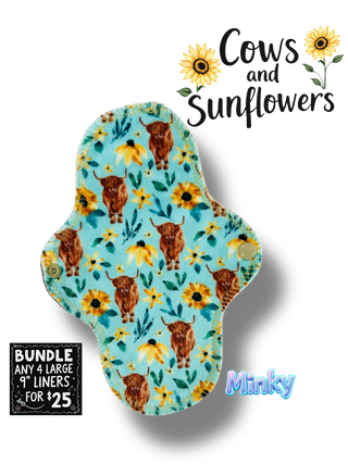 COWS AND SUNFLOWERS 9" Large Liner (MINKY & STAY DRY)