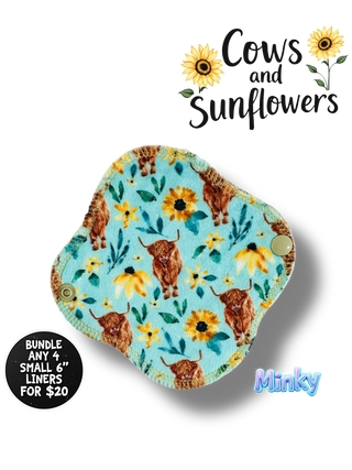 COWS AND SUNFLOWERS 6" Small Liner (MINKY & STAY DRY)