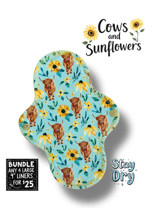 COWS AND SUNFLOWERS 9" Large Liner (MINKY & STAY DRY)