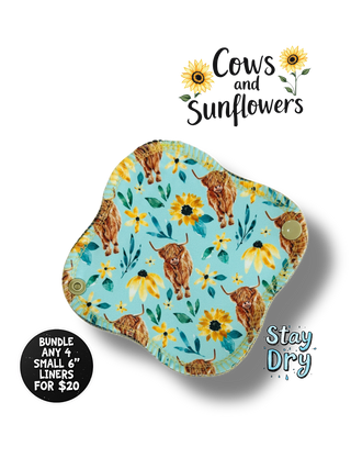 COWS AND SUNFLOWERS 6" Small Liner (MINKY & STAY DRY)