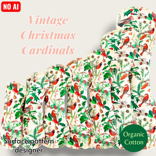 PAD VINTAGE CHRISTMAS CARDINALS (ORGANIC COTTON)